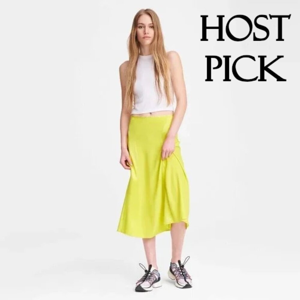 NWT Rag & Bone lime green silk midi skirt, 6